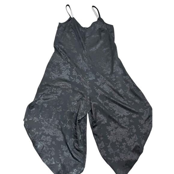 Medium- romper jumpsutt- black rhinestone straps- black florals- zip up - Picture 4 of 6